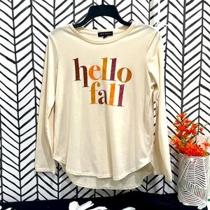 State of Mind “Hello Fall” Cream Long Sleeve Tee, Size Small